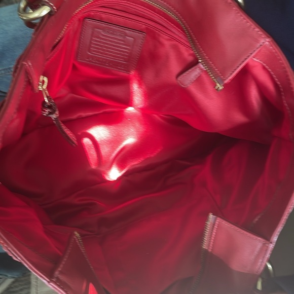 Large Coach tote. Dark-ish red and gold hardware. 16x11” perfect condition. - Picture 6 of 11